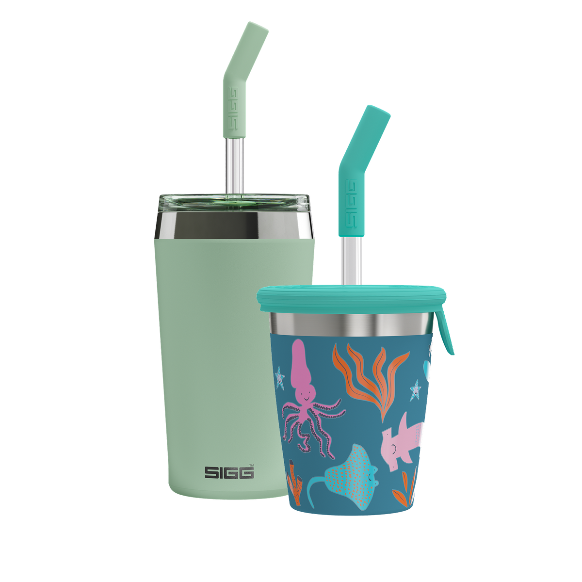 Helia Family Bundle – Milky Green &amp; Kids Straw Cup Blue World
